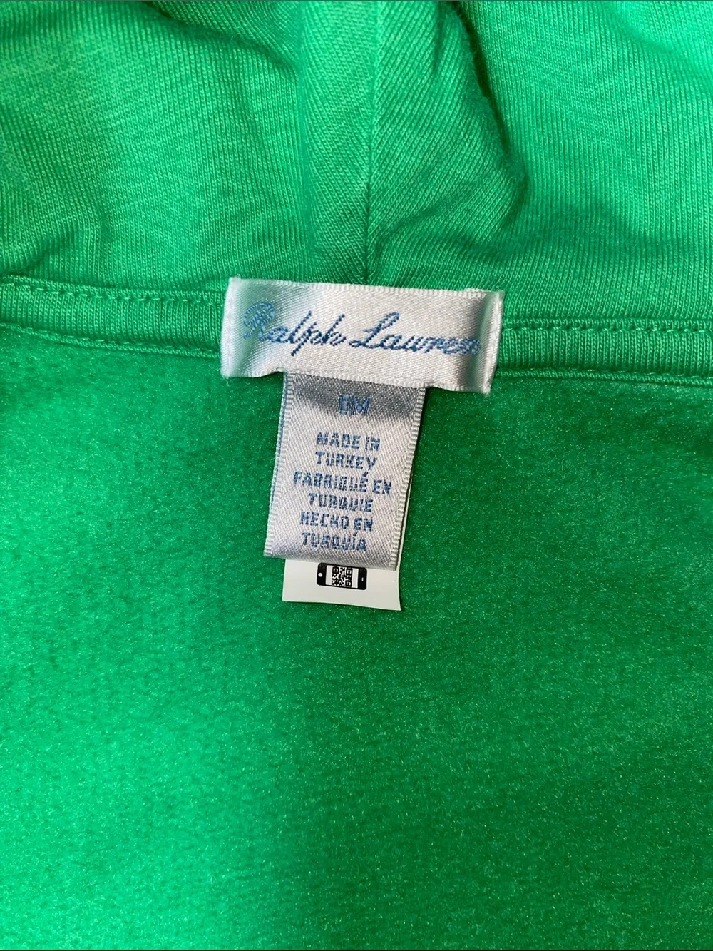 Polo by Ralph Lauren Gray Zip Hoodie with Green Hood, Pink & Blue Sleeves